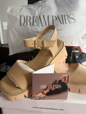 Dream Pairs Women's nude Platform Sandal with Buckle retails $43